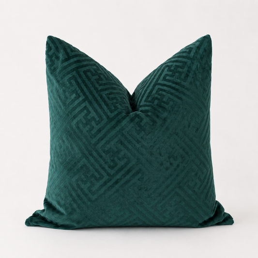 Green Geometric Pillow - Emerald Maze